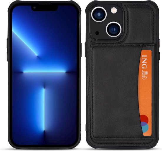 Armordrop Hoesje Met Pasjeshouder Geschikt Voor iPhone 13 - Backcover Hoesje Met Portemonnee - Ruimte Voor 3 Pasjes - Zwart
