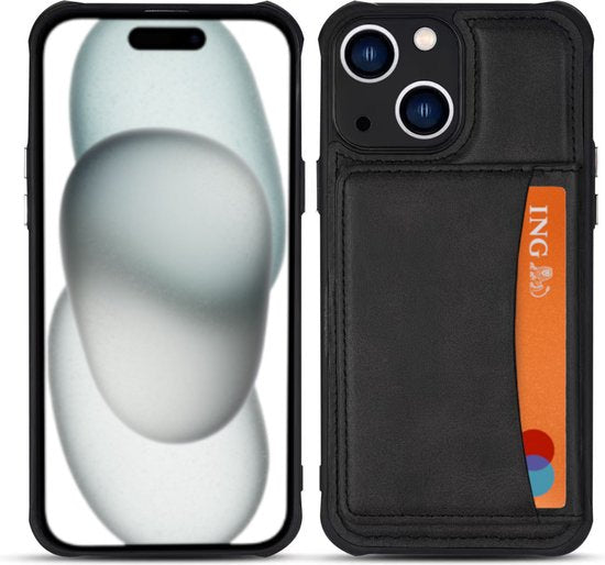 Armordrop Hoesje Met Pasjeshouder Geschikt Voor iPhone 15 - Backcover Hoesje Met Portemonnee - Ruimte Voor 3 Pasjes - Zwart