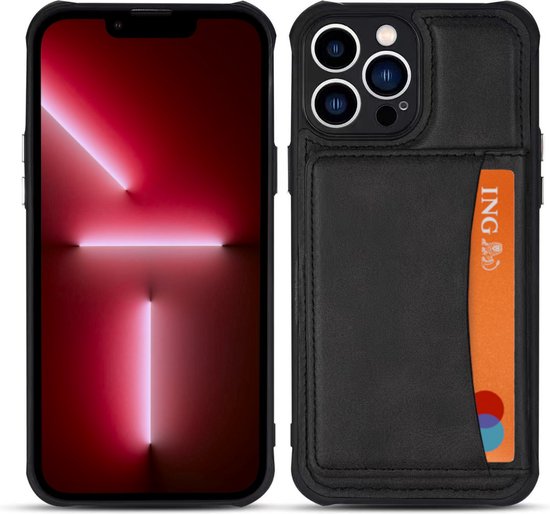 Armordrop Hoesje Met Pasjeshouder Geschikt Voor iPhone 13 Pro Max - Backcover Hoesje Met Portemonnee - Ruimte Voor 3 Pasjes - Zwart