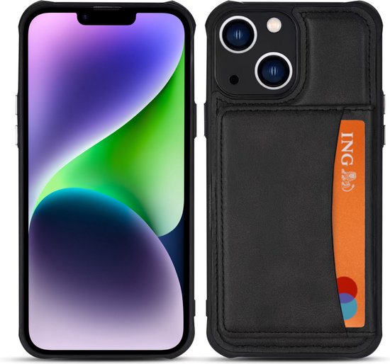 Armordrop Hoesje Met Pasjeshouder Geschikt Voor iPhone 14 Plus - Backcover Hoesje Met Portemonnee - Ruimte Voor 3 Pasjes - Zwart
