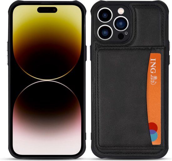 Armordrop Hoesje Met Pasjeshouder Geschikt Voor iPhone 14 Pro Max - Backcover Hoesje Met Portemonnee - Ruimte Voor 3 Pasjes - Zwart