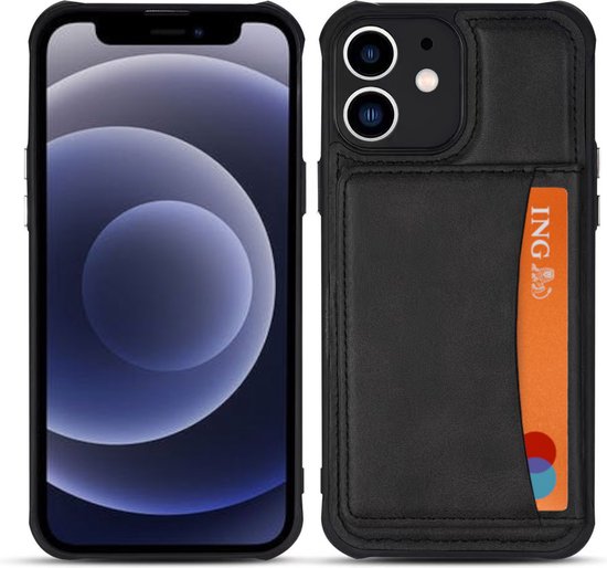 Armordrop Hoesje Met Pasjeshouder Geschikt Voor iPhone 12 - Backcover Hoesje Met Portemonnee - Ruimte Voor 3 Pasjes - Zwart