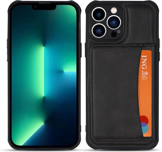 Armordrop Hoesje Met Pasjeshouder Geschikt Voor iPhone 13 Pro - Backcover Hoesje Met Portemonnee - Ruimte Voor 3 Pasjes - Zwart