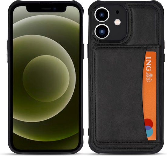 Armordrop Hoesje Met Pasjeshouder Geschikt Voor iPhone 12 Mini - Backcover Hoesje Met Portemonnee - Ruimte Voor 3 Pasjes - Zwart