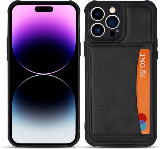 Armordrop Hoesje Met Pasjeshouder Geschikt Voor iPhone 14 Pro - Backcover Hoesje Met Portemonnee - Ruimte Voor 3 Pasjes - Zwart