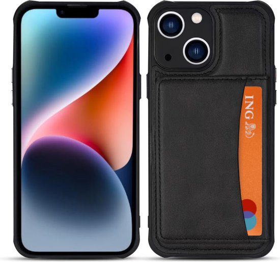 Armordrop Hoesje Met Pasjeshouder Geschikt Voor iPhone 14 - Backcover Hoesje Met Portemonnee - Ruimte Voor 3 Pasjes - Zwart