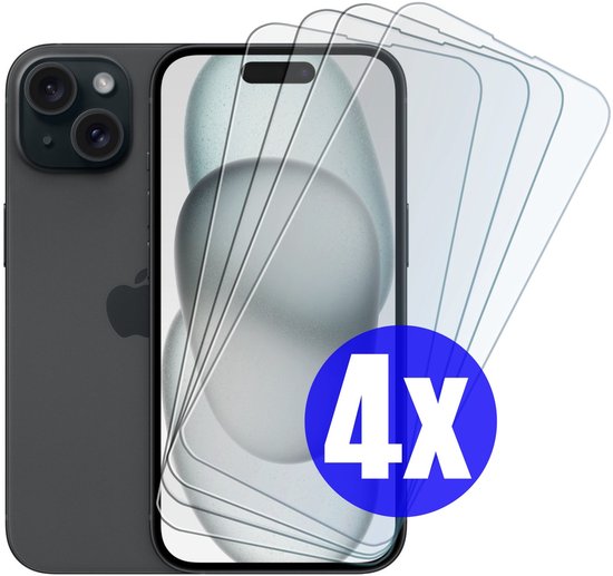 Screenprotector geschikt voor iPhone 15 - Gehard Glas - Tempered Glass Armor Screen Cover - 4 Stuks