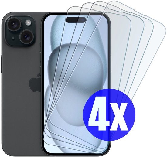 Screenprotector geschikt voor iPhone 15 Plus - Gehard Glas - Tempered Glass Armor Screen Cover - 4 Stuks