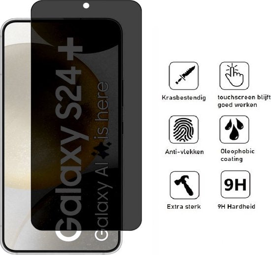Privacy Screenprotector Geschikt Voor Samsung S24+ (S24 Plus) - Volledige Beschermglas - PREMIUM Tempered Glass - 1 stuk