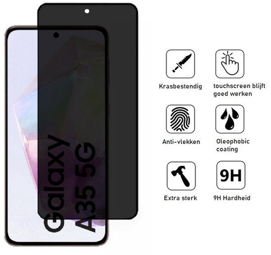 Hoesje en Privacy Screenprotector Combi Geschikt Voor Samsung A35 - Transparant Hoesje + Privacy Glas