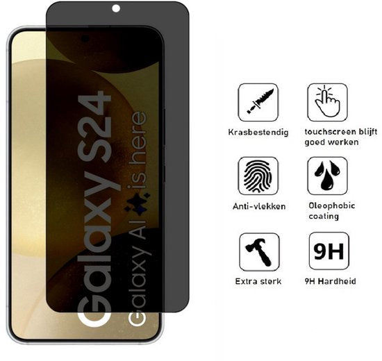 Hoesje en Privacy Screenprotector Combi Geschikt Voor Samsung S24 - Transparant Hoesje + Privacy Glas
