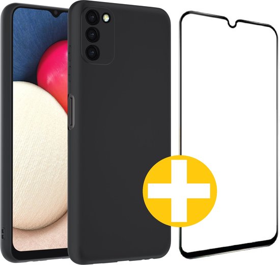 Hoesje en Screenprotector Combi Geschikt Voor Samsung A03s - Zwart Hoesje + Premium Screenprotector
