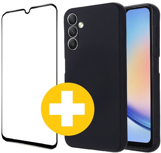 Hoesje en Screenprotector Combi Geschikt Voor Samsung A04s - Zwart Hoesje + Premium Screenprotector