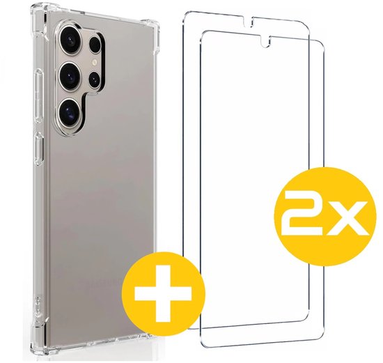 Hoesje en Screenprotector Combi Geschikt Voor Samsung S25 Ultra - Anti Shock Hoesje + 2x Screenprotector