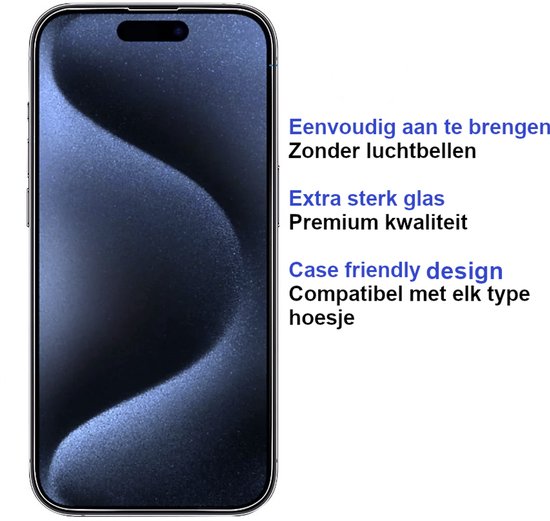 ArmorDrop Full Guard Screenprotector Geschikt Voor iPhone 15 Pro Max - Gehard Glas - 2 Stuks