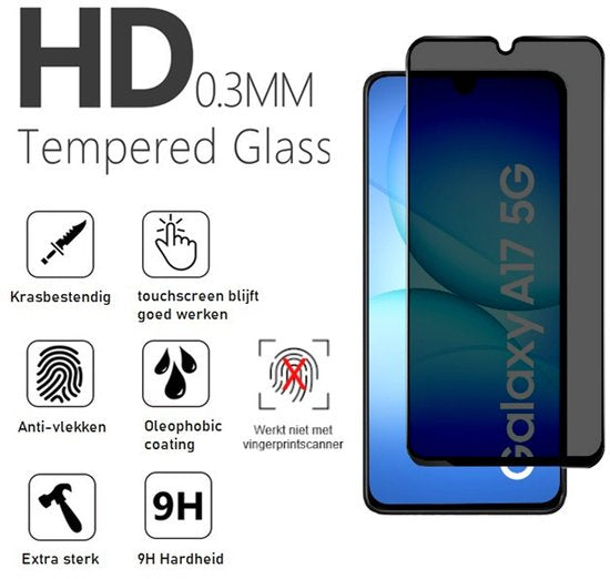 Privacy Screenprotector Geschikt Voor Samsung A17 - Volledige Beschermglas - 4 Stuks