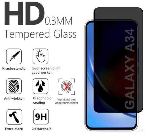 Pashouder Hoesje en Privacy Screenprotector Combi Geschikt Voor Samsung A34 - Pasjeshouder + Privacy Screenprotector