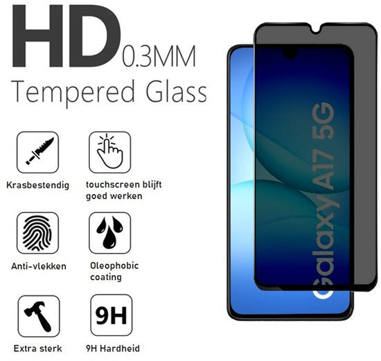 Privacy Screenprotector Geschikt Voor Samsung A17 - Volledige Beschermglas - 2 Stuks