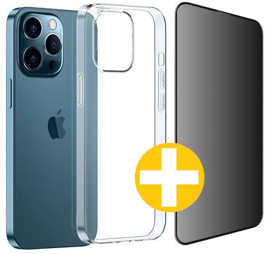 Hoesje en Privacy Screenprotector Combi Geschikt Voor iPhone 13 Pro Max - Transparant Hoesje + Privacy Glas
