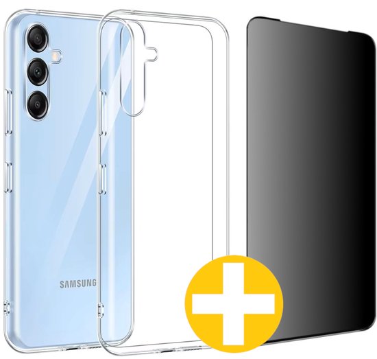Hoesje en Privacy Screenprotector Combi Geschikt Voor Samsung A54 - Transparant Hoesje + Privacy Glas