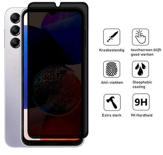 Hoesje en Privacy Screenprotector Combi Geschikt Voor Samsung A14 - Transparant Hoesje + Privacy Glas