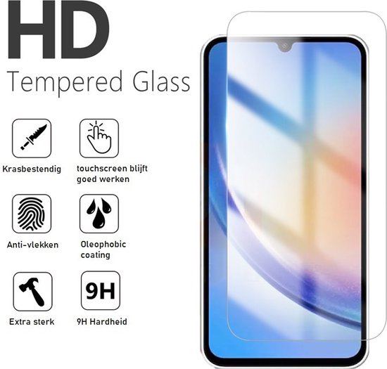 Screenprotector Geschikt Voor Samsung Galaxy A34 - Glasplaat - Tempered Glass - 2 Stuks