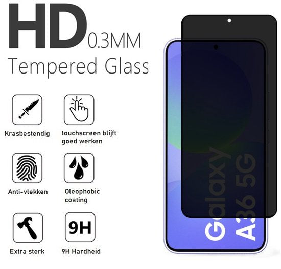 Hoesje en Privacy Screenprotector Combi Geschikt Voor Samsung A36 - Transparant Hoesje + Privacy Glas