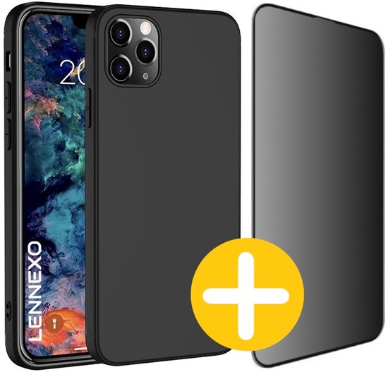 Hoesje en Privacy Screenprotector Combi Geschikt Voor iPhone 13 Pro Max - Zwart Hoesje + Privacy Glas