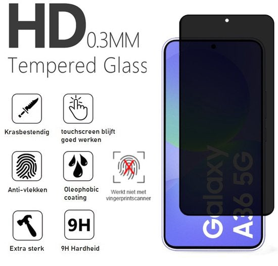 Privacy Screenprotector Geschikt Voor Samsung A36 - Volledige Beschermglas - 4 Stuks