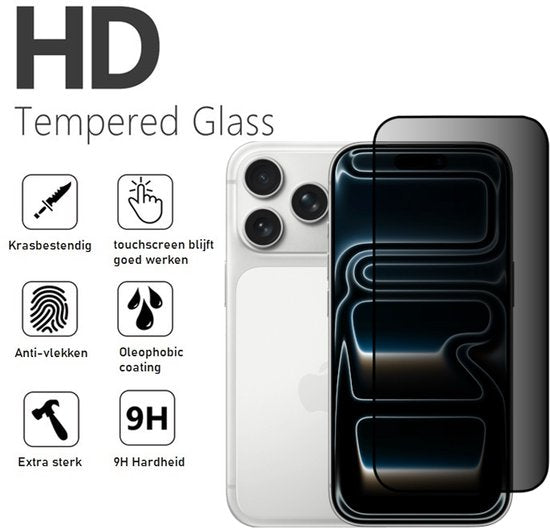 Privacy Screenprotector Geschikt Voor iPhone 17 Pro Max - Volledige Beschermglas - PREMIUM Tempered Glass - 1 stuk