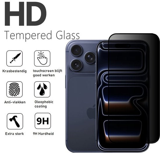 Privacy Screenprotector Geschikt Voor iPhone 17 Pro - Volledige Beschermglas - 2 Stuks