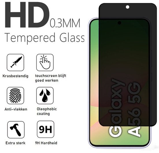 Hoesje en Privacy Screenprotector Combi Geschikt Voor Samsung A56 - Transparant Hoesje + Privacy Glas