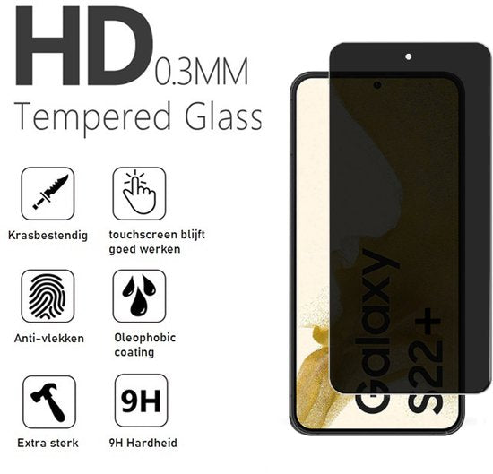 Privacy Screenprotector Geschikt Voor Samsung S22+ (S22 PLUS) - Volledige Beschermglas - 4 Stuks