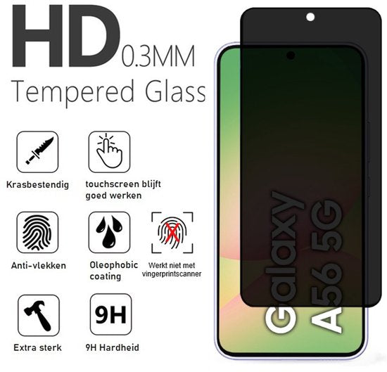 Privacy Screenprotector Geschikt Voor Samsung A56 - Volledige Beschermglas - 4 Stuks