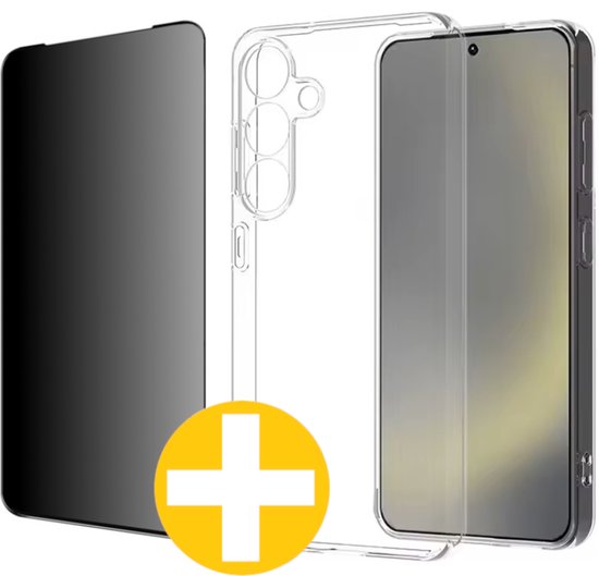 Hoesje en Privacy Screenprotector Combi Geschikt Voor Samsung S23 FE - Transparant Hoesje + Privacy Glas