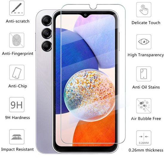 Screenprotector Geschikt Voor Samsung Galaxy A14 - Glasplaat - Tempered Glass - 4 Stuks