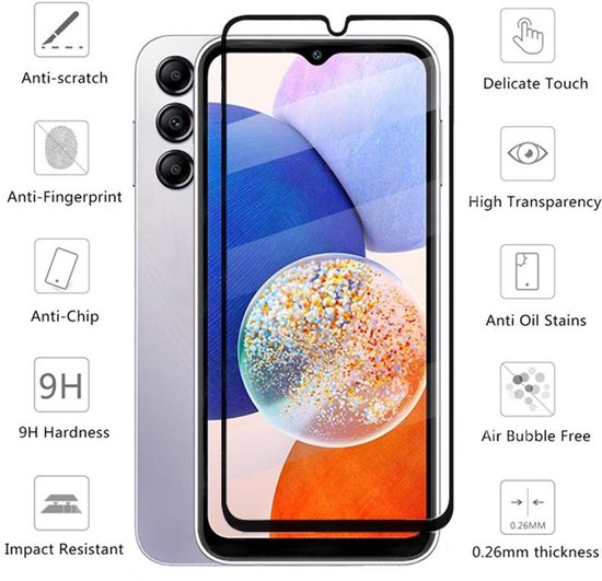 Pashouder Hoesje en Screenprotector Combi Geschikt Voor Samsung A14 - Pasjeshouder + Premium Screenprotector