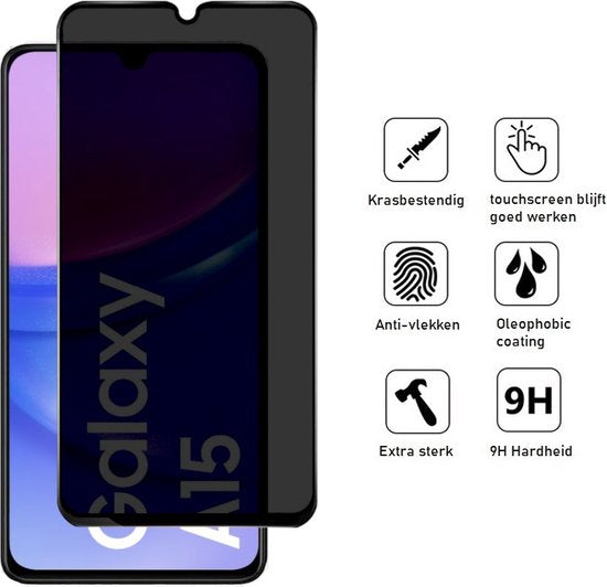 Privacy Screenprotector Geschikt Voor Samsung A15 - Volledige Beschermglas - PREMIUM Tempered Glass - 1 stuk