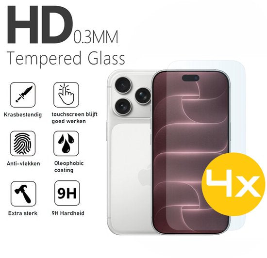 Screenprotector Geschikt Voor iPhone 18 Pro Max - Glasplaat - Tempered Glass - 4 Stuks