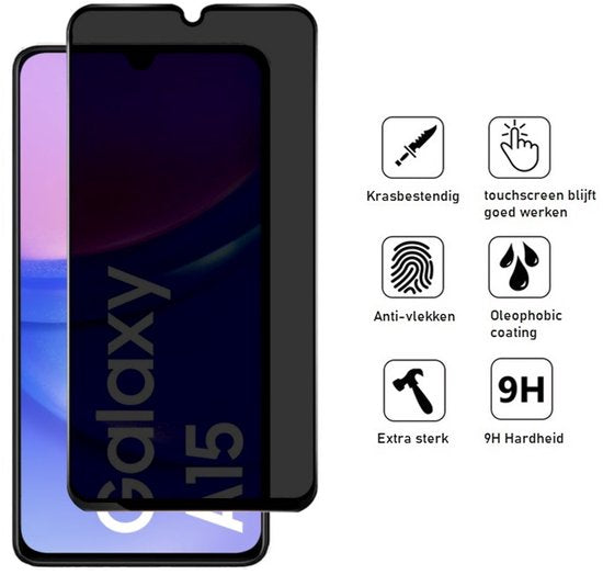 Hoesje en Privacy Screenprotector Combi Geschikt Voor Samsung A15 - Transparant Hoesje + Privacy Glas
