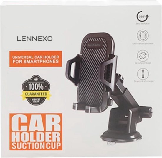 Lennexo Telefoonhouders Auto Met Zuignap | Universele Autohouder | GSM Houder Auto | Telefoonhouder Auto met Uitrekbaar en 360 Rotatie Functie
