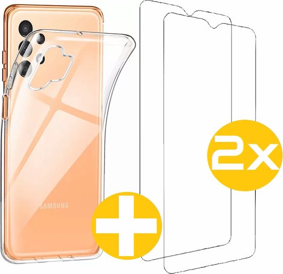 Hoesje en Screenprotector Combi Geschikt Voor Samsung Galaxy A32 5G - Transparant Hoesje + 2x Screenprotector
