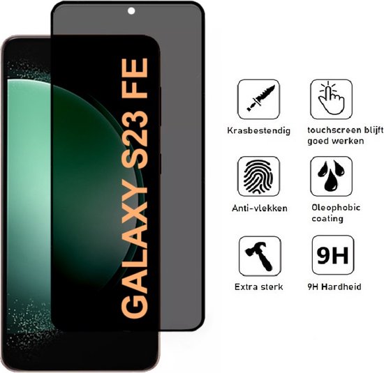 Privacy Screenprotector Geschikt Voor Samsung S23 FE (Fan Edition) - Volledige Beschermglas - PREMIUM Tempered Glass - 1 stuk