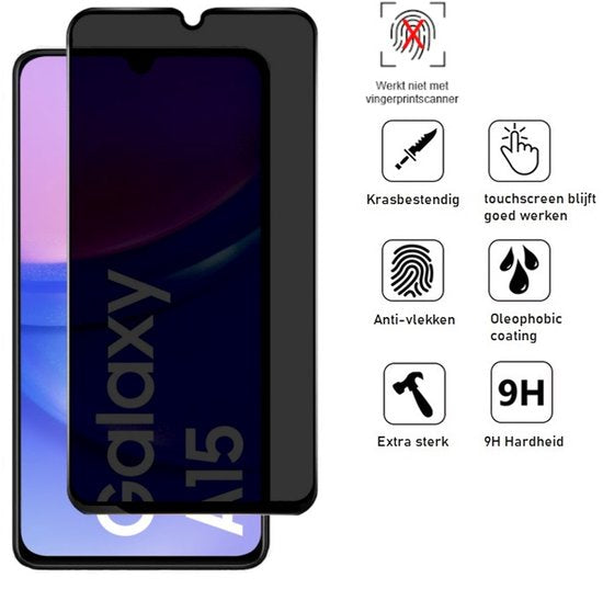 Privacy Screenprotector Geschikt Voor Samsung A15 - Volledige Beschermglas - 4 Stuks