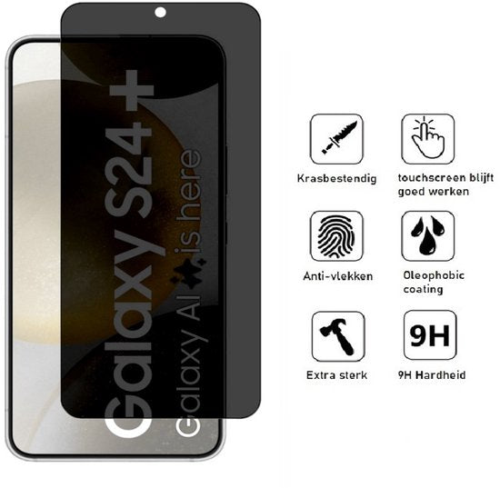 Hoesje en Privacy Screenprotector Combi Geschikt Voor Samsung S24+ (S24 PLUS)- Transparant Hoesje + Privacy Glas