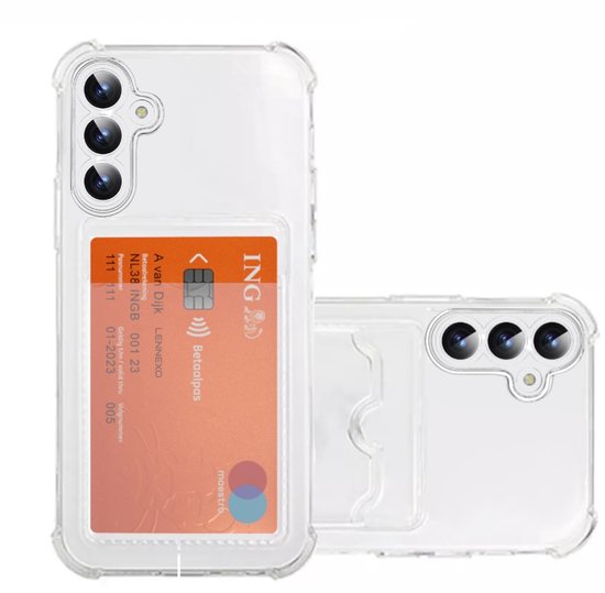 Lennexo Hoesje Met Pashouder Geschikt Voor Samsung A55 - Transparant Siliconen Hoesje - Shockproof Case