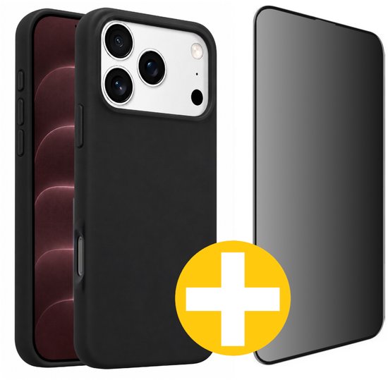 Hoesje en Privacy Screenprotector Combi Geschikt Voor iPhone 18 Pro - Transparant Hoesje + Privacy Glas