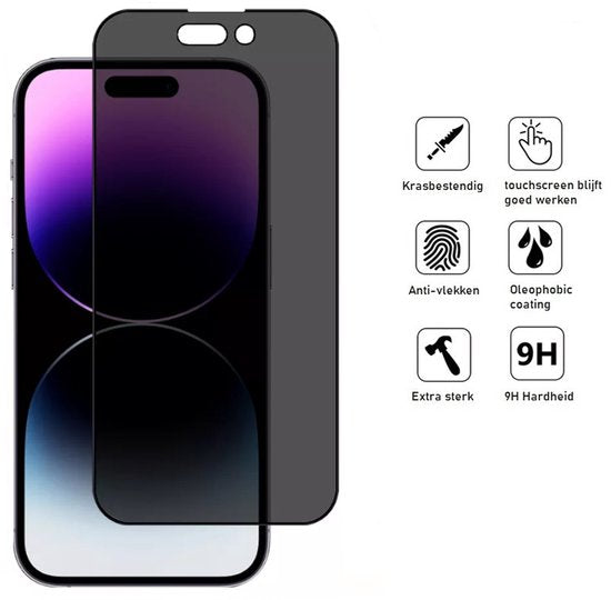 Privacy Screenprotector Geschikt Voor iPhone 14 Pro - Volledige Beschermglas - 2 Stuks