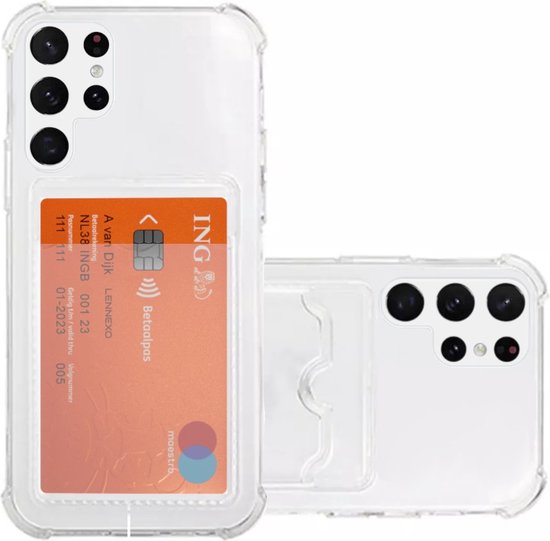 Lennexo Hoesje Met Pashouder Geschikt Voor Samsung S22 Ultra - Transparant Siliconen Hoesje - Shockproof Case