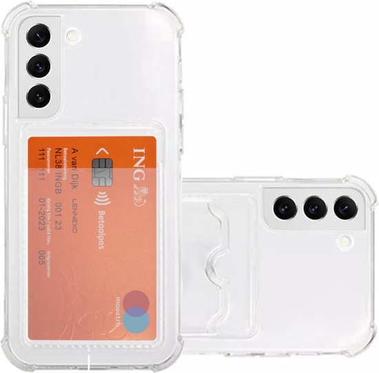 Lennexo Samsung S22 Hoesje Met Pashouder | Transparant Siliconen Hoesje | Shockproof Case | Anti Shock Hoesje Geschikt voor Samsung S22